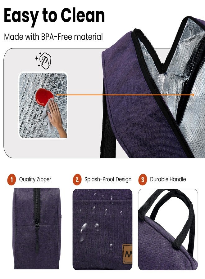 Aavjo Insulated Travel Picnic Lunch Bag for Boys Girls Kids and Adults - Leakproof Reusable Tote with High Capacity, Perfect for Women & Men, Ideal for Work, Travel, and Outdoor Activities (Purple) - Image 4
